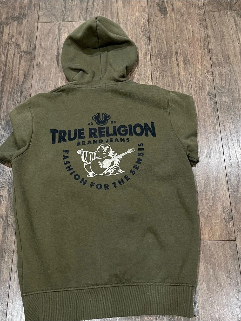 True Religion Olive Zip-Up Hoodie with Logo Patch